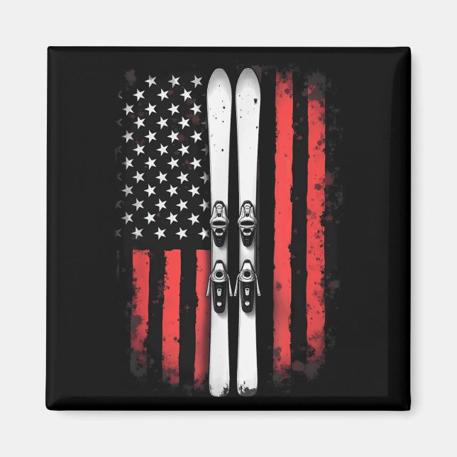 American Flag Alpine Skiing Skier _5  Magnet (Front)