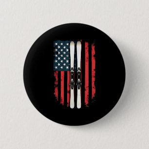 American Flag Alpine Skiing Skier _6  6 Cm Round Badge
