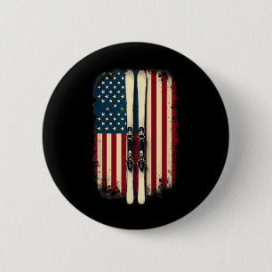 American Flag Alpine Skiing Skier  6 Cm Round Badge