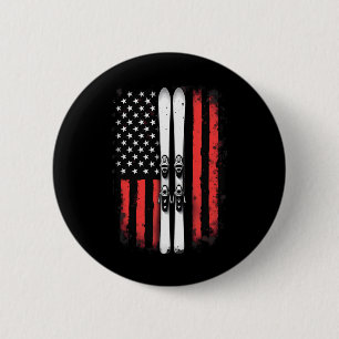 American Flag Alpine Skiing Skier  6 Cm Round Badge