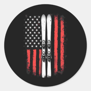 American Flag Alpine Skiing Skier  Classic Round Sticker