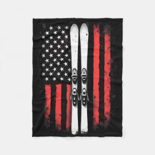 American Flag Alpine Skiing Skier  Fleece Blanket