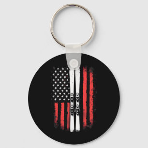 American Flag Alpine Skiing Skier Key Ring