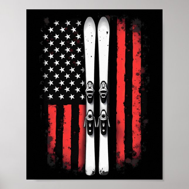 American Flag Alpine Skiing Skier  Poster (Front)