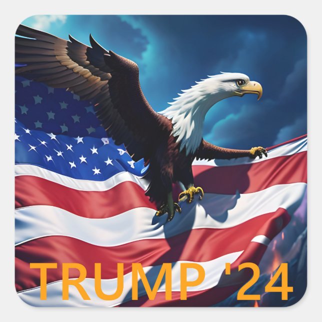 American Flag American Eagle TRUMP 2024 Square Sticker (Front)