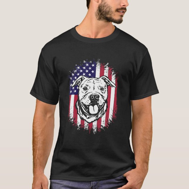 American Flag Amstaff American Staffordshire Terri T-Shirt (Front)