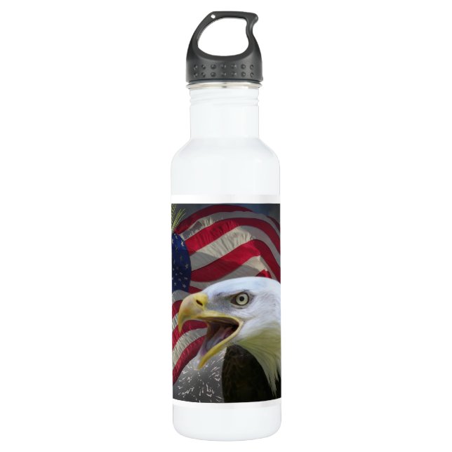 American Flag and Bald Eagle 710 Ml Water Bottle (Front)