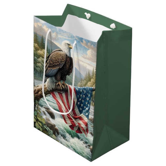 American Flag and Bald Eagle for Birthday Medium Gift Bag (Front Angled)