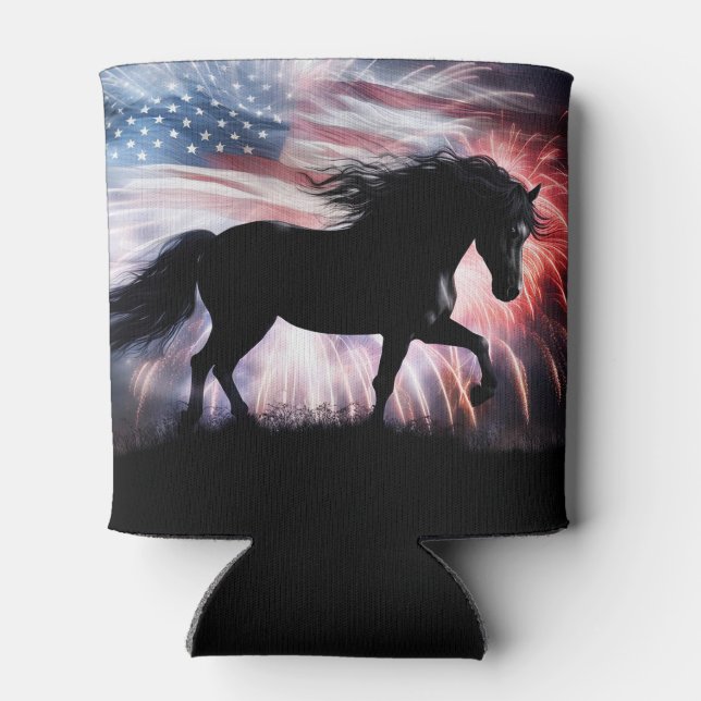 American Flag and Beautiful Horse Country Western Can Cooler (Back)