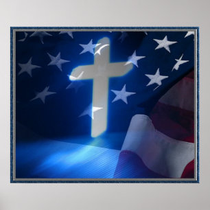 American Flag and Christian Cross, Fascism Poster