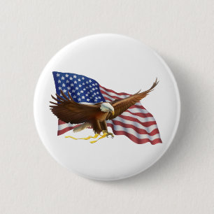 American Flag and Eagle 6 Cm Round Badge