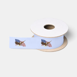 American Flag and Eagle Blue Satin Ribbon