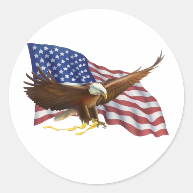 American Flag and Eagle Classic Round Sticker (Front)