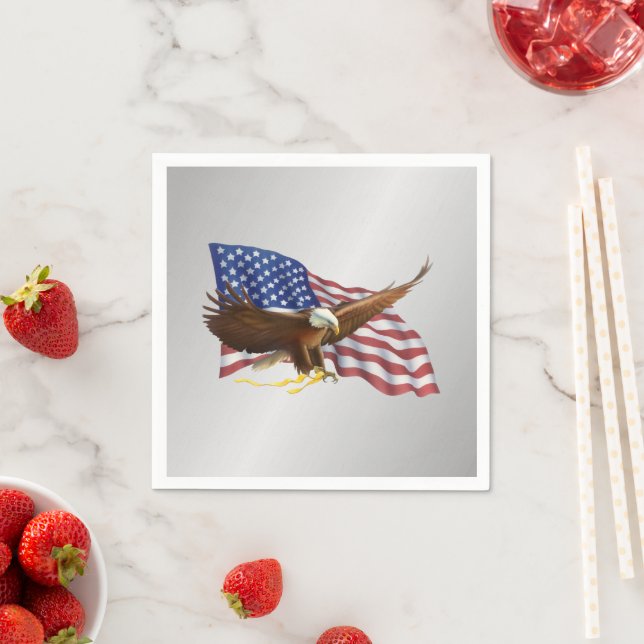 American Flag and Eagle Silver Napkin (Insitu)