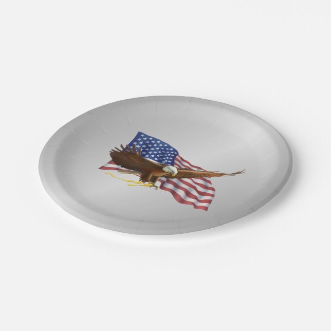 American Flag and Eagle Silver Paper Plate (Angled)