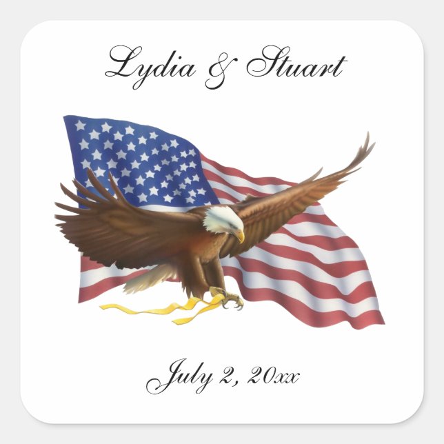 American Flag and Eagle  Square Sticker (Front)