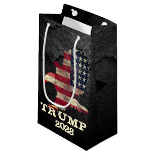 American Flag and Eagle Trump 2028 On Black Rock Small Gift Bag