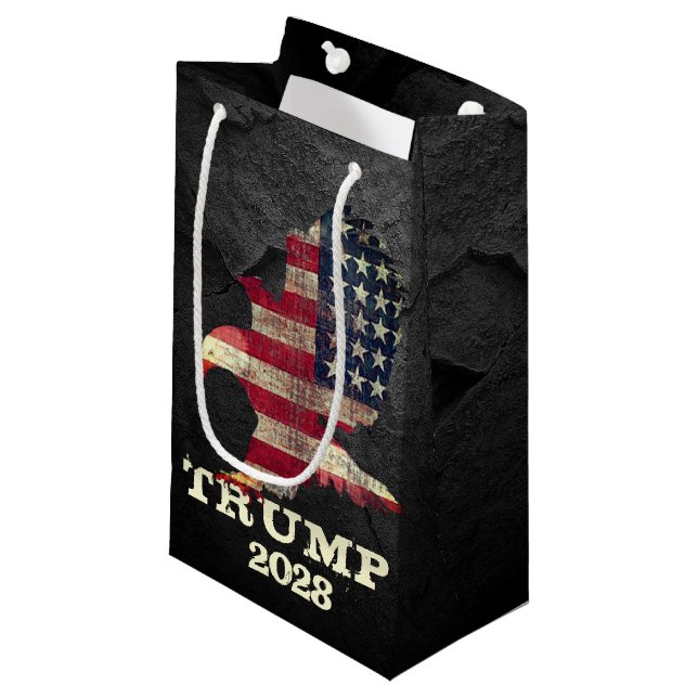 American Flag and Eagle Trump 2028 On Black Rock Small Gift Bag (Front Angled)