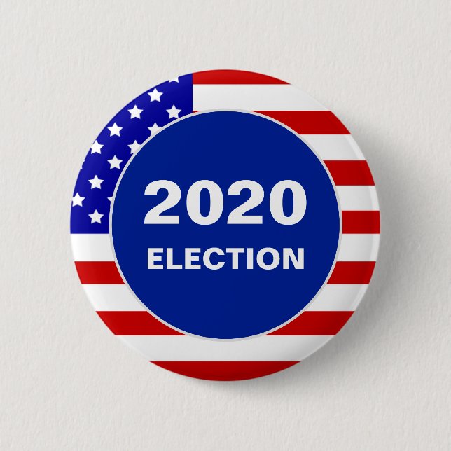 American flag and editable 2020 election text 6 cm round badge (Front)