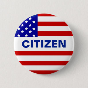 American flag and editable citizen text 6 cm round badge