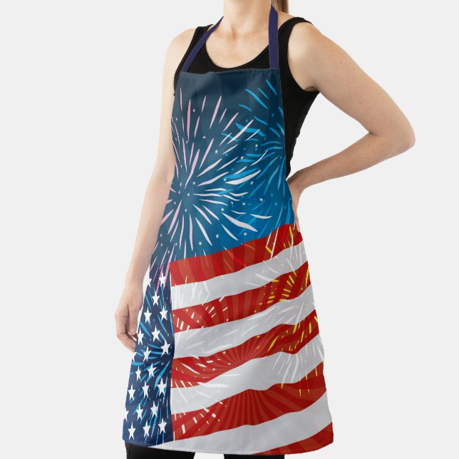 American Flag and Fireworks 4th of July Apron (Insitu)