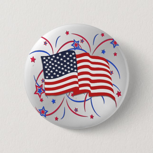 American Flag and Fireworks 6 Cm Round Badge (Front)