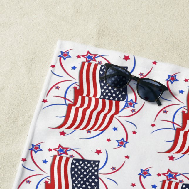American Flag and Fireworks Beach Towel (In Situ)