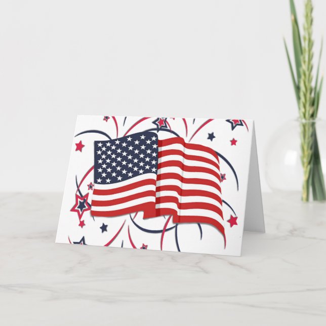 American Flag and Fireworks Blank Inside Card (Front)