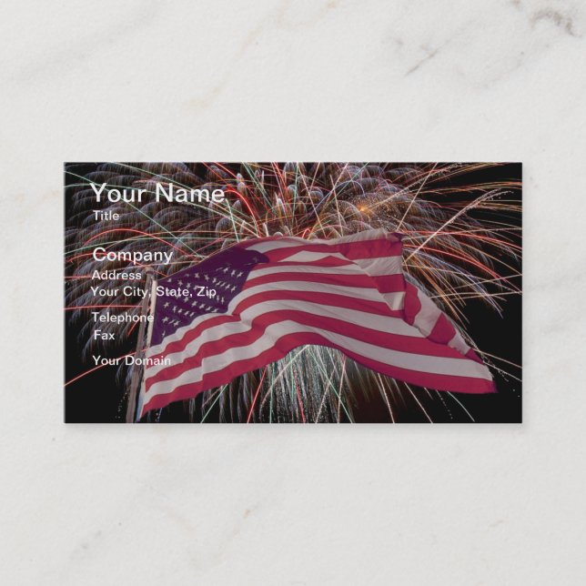 American Flag and Fireworks Business Card (Front)