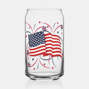 American Flag and Fireworks Can Glass