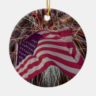 American Flag and Fireworks Ceramic Tree Decoration
