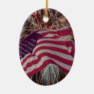 American Flag and Fireworks Ceramic Tree Decoration