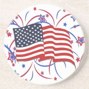 American Flag and Fireworks Coaster