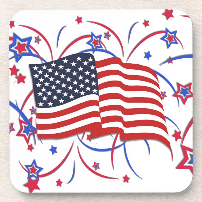 American Flag and Fireworks Coaster (Front)
