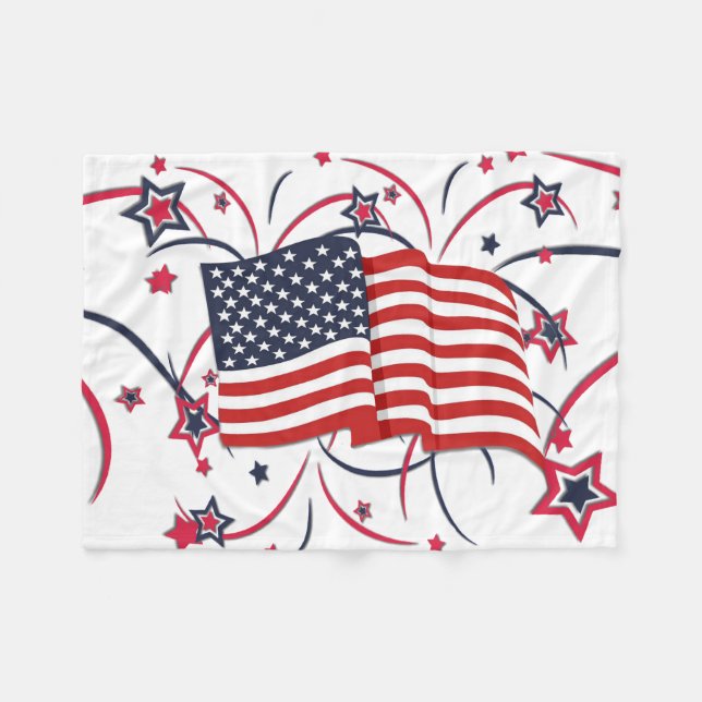 American Flag and Fireworks Fleece Blanket (Front (Horizontal))