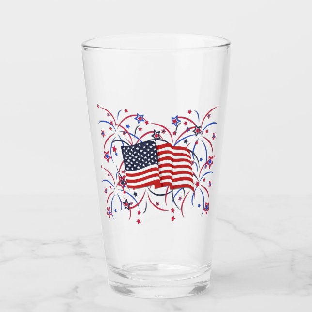 American Flag and Fireworks Glass (Front)
