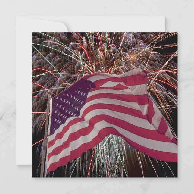 American Flag and Fireworks Invitation (Front)