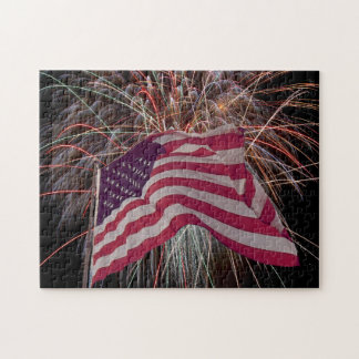 American Flag and Fireworks Jigsaw Puzzle
