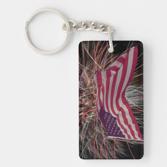 American Flag and Fireworks Key Ring (Front)