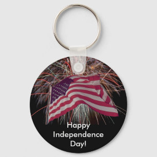 American Flag and Fireworks Key Ring