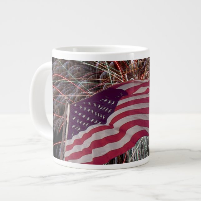 American Flag and Fireworks Large Coffee Mug (Front Left)