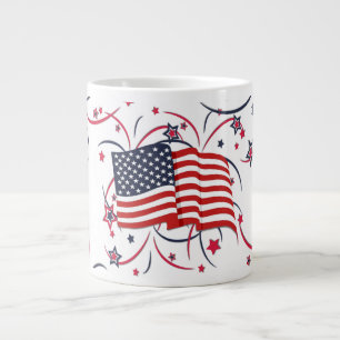 American Flag and Fireworks Large Coffee Mug