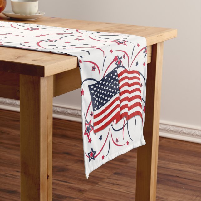 American Flag and Fireworks Long Table Runner (In Situ)
