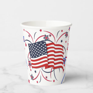 American Flag and Fireworks Paper Cups