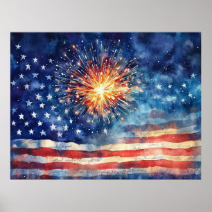 American flag and fireworks.  poster