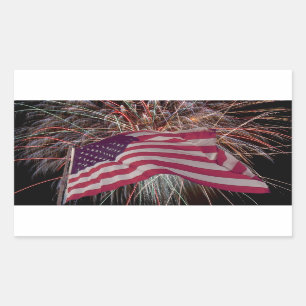 American Flag and Fireworks Rectangular Sticker