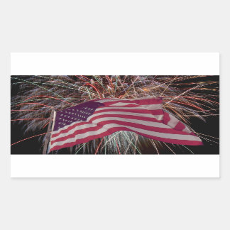 American Flag and Fireworks Rectangular Sticker