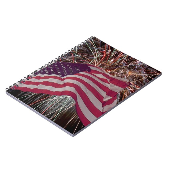 American Flag and Fireworks Spiral Notebook (Left Side)