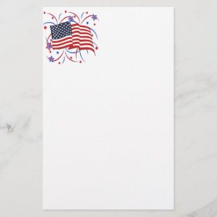 American Flag and Fireworks Stationery