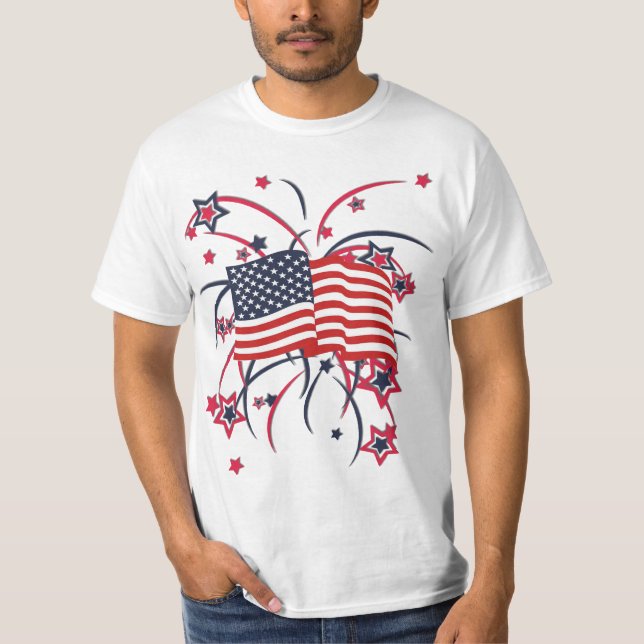 American Flag and Fireworks T-Shirt (Front)